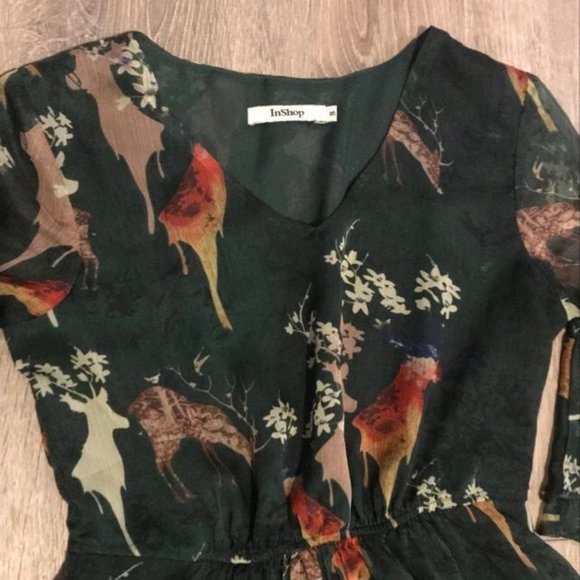 Women's green deer maxi dress size small free earrings with purchase formal - Picture 4 of 5